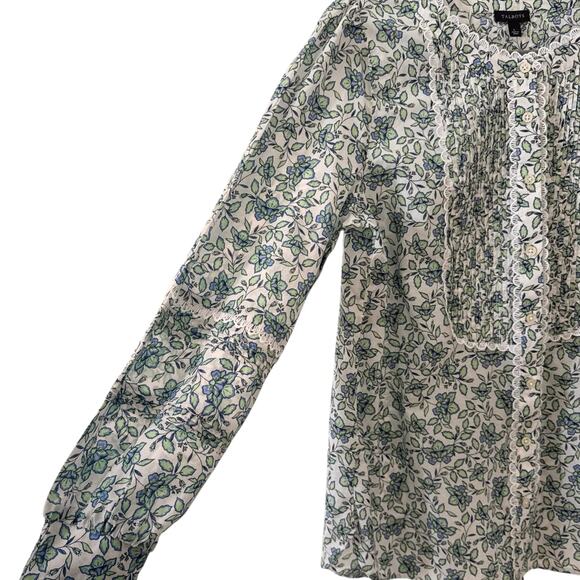 Talbots Scallop Lace Trim Top in Blooming "Daffodils" Floral Size Large - Picture 6 of 11